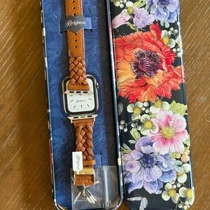 Brighton Tan Braided Leather Watch with Floral Box